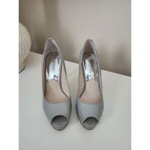 Michael Kors Womens Gray Leather Open Toe Slip On Platform‎  Pumps Size 7